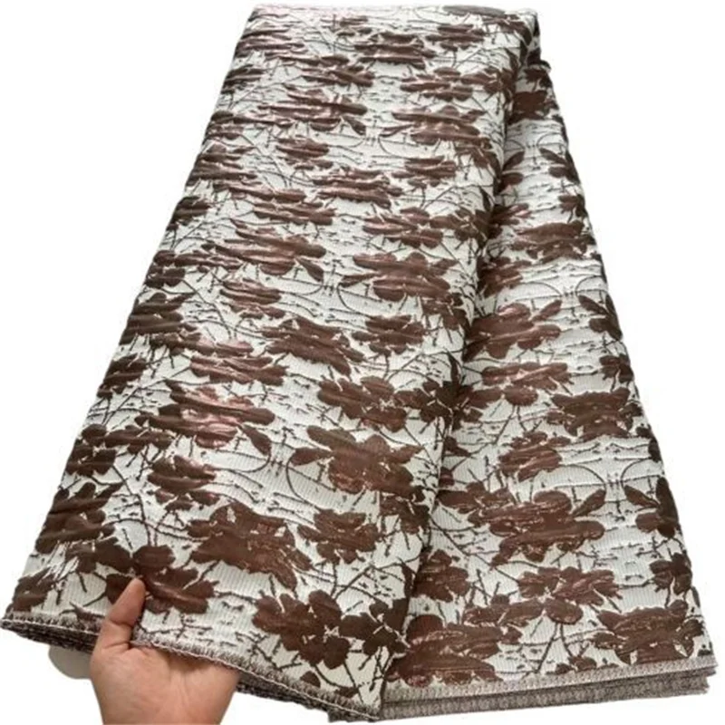 

Brown New African Brocade Fabric Floral Jacquard Material For Dress Organza Mesh Lace French Tulle Net Cloth Dentelle African