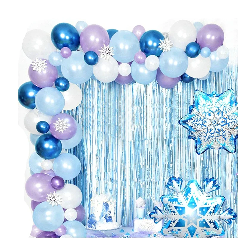 

SEWS-1Setblue White Snowflake Balloon Garland Arch Kit Confetti Latex Balloons For Kids Birthday Freeze Themed Party Supplies