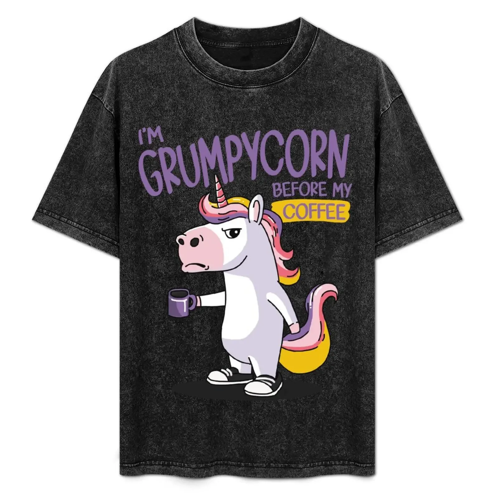 Футболка I'm Grumpycorn Before My Coffee из мытого хлопка винтажный топ с коротким рукавом