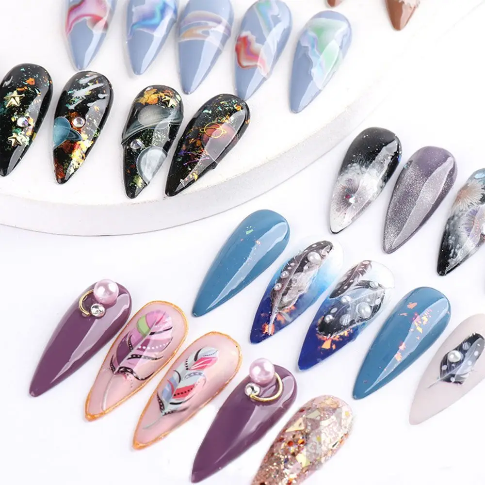 

New Fluorescent Nail Art Stickers Craft Feather Fireworks Planet DIY Selfadhesive Slider Decals Manicure