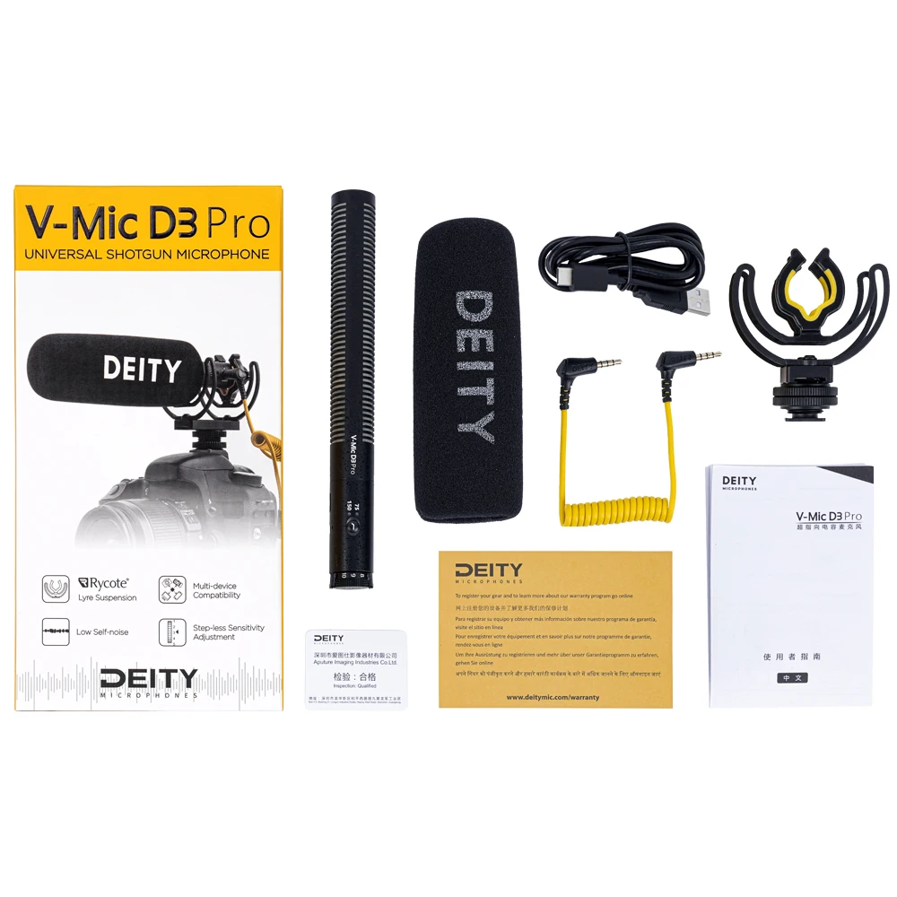 Deity V-Mic D3 Pro Super-Cardioid Directional Shotgun Microphone Polar Pattern Vlogging Condenser Recording Microfone for DSLR
