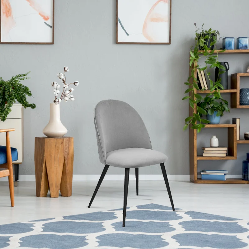 \  Grey Velvet\  Metal Black Legs\  Set Of 2 Side Chairs Light Grey Polyester [us Stock]