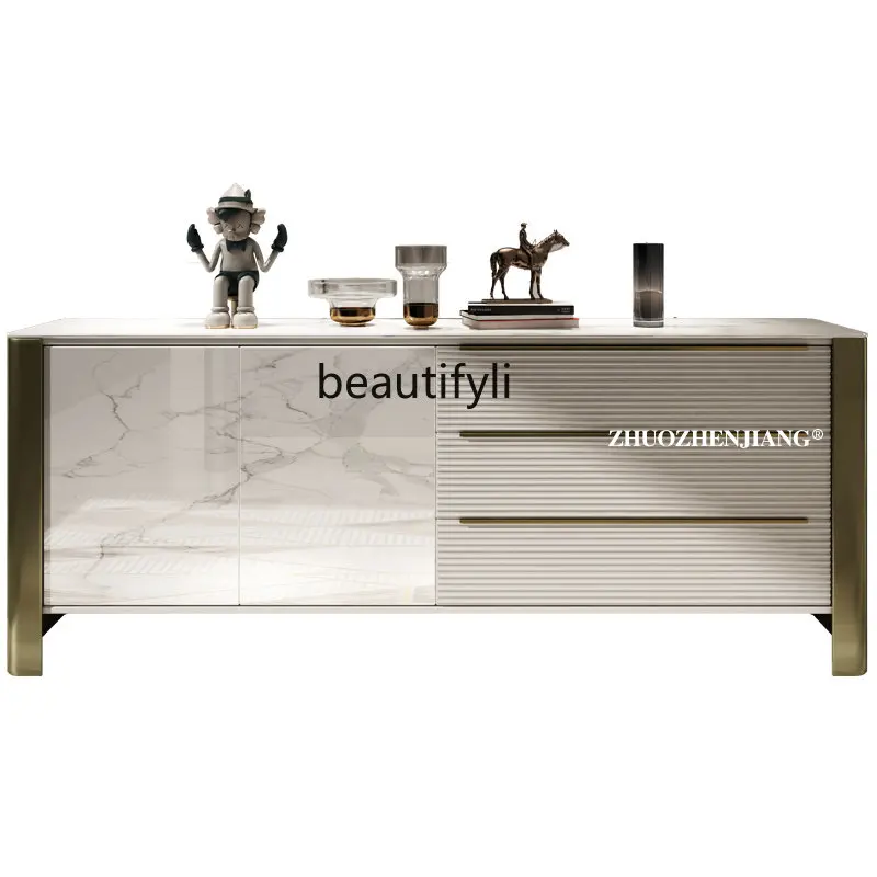 

yj Light luxury wind solid wood porch cabinet, post-modern simple rock plate storage bucket cabinet