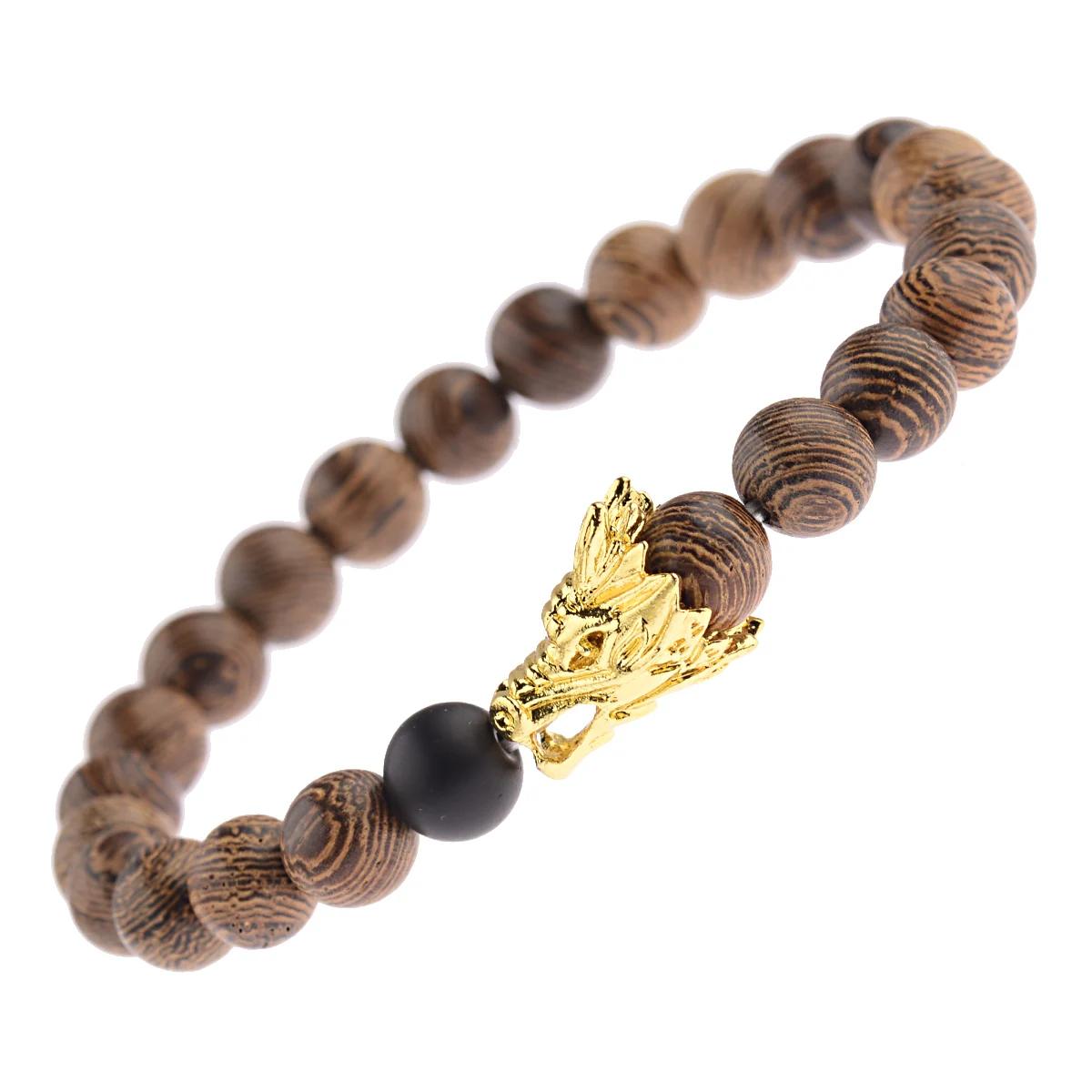 

Men Bracelet Chinese Style Natural Wood Bead Bracelet 2023 Gold Dragon Blue Black Turquoises Stone Bead Pray Health Gift Jewelry