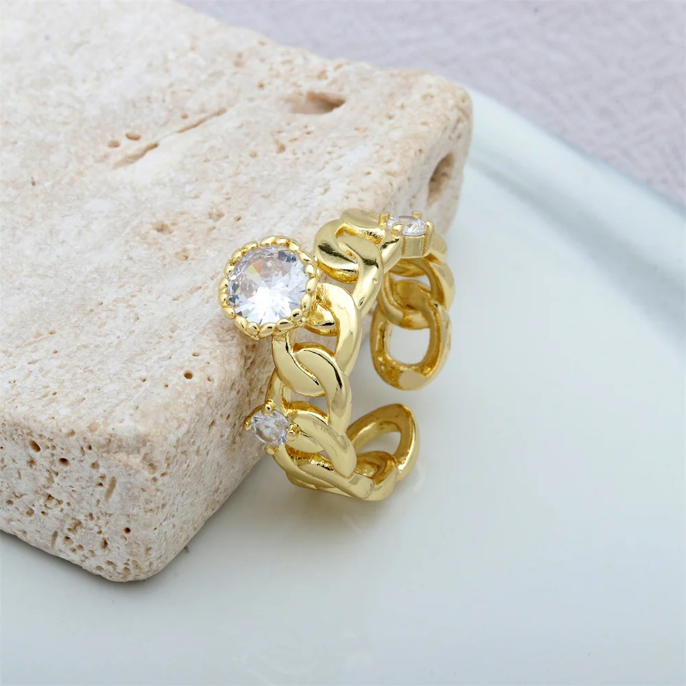 

Cuba Chain Rings For Women Hip Hop Punk Shiny Zircon Ring High Quality Copper Gold Plated Adjustable Knuckle Ring Party Jewelry