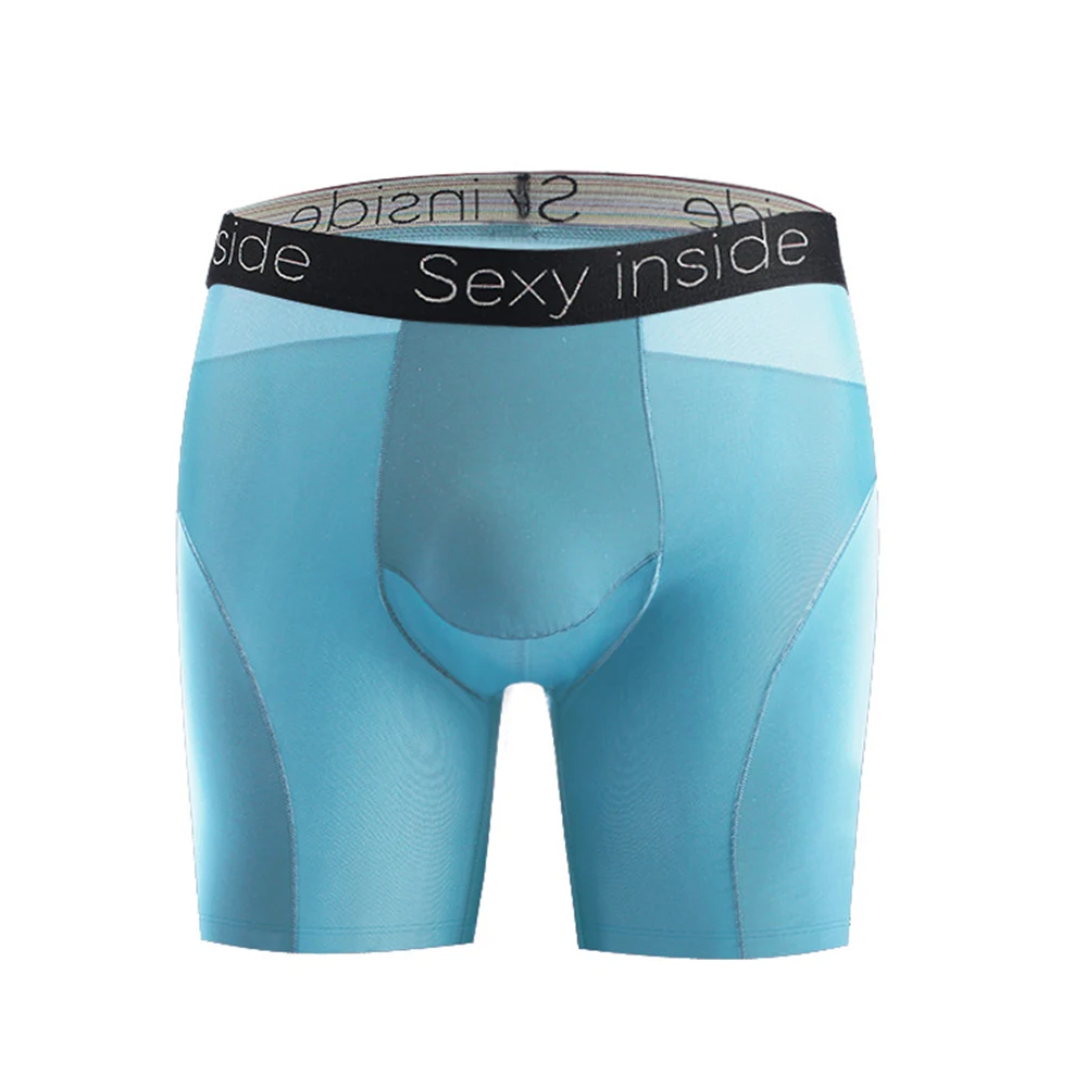 

Sport Fitness Long Boxer Shorts Men Patchwork Mesh Underwear Ce Silk Long Leg Shorts Seamless Underpants U Convex Pouch Panties