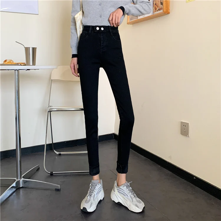 N1998   New fashion high-waisted slim-fit straight-leg stretch pants jeans