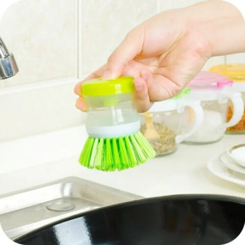 

1pc Dishwashing Pot Cleaning Brush With Washing Liquid Dispenser Random Color