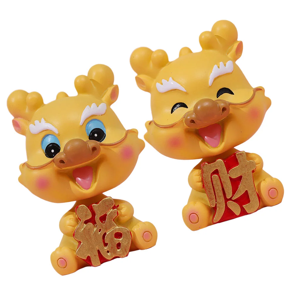 

2 Pcs Easter Decore Miniature Dragon Figurines Animal Office Home Resin Zodiac