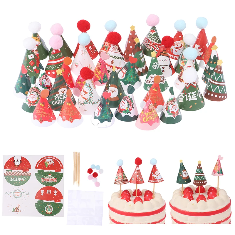 

1SET 1:12 Миниатюра кукольный домик DIY мини -шляпа выпечка торт топпер выпечка вставка вставка кепка Santa Рождественская снеговик олень