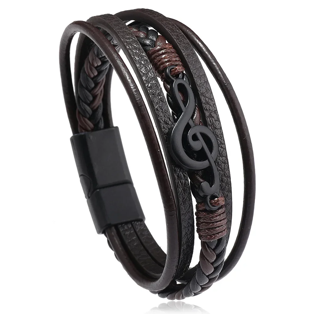 Мужские браслеты Pulsera Hombre в стиле ретро, простые кожаные Многослойные браслеты с музыкальным символом и магнитной застежкой, ювелирные изделия (art.: 3920c81efa98b) - 3920c81efa98b