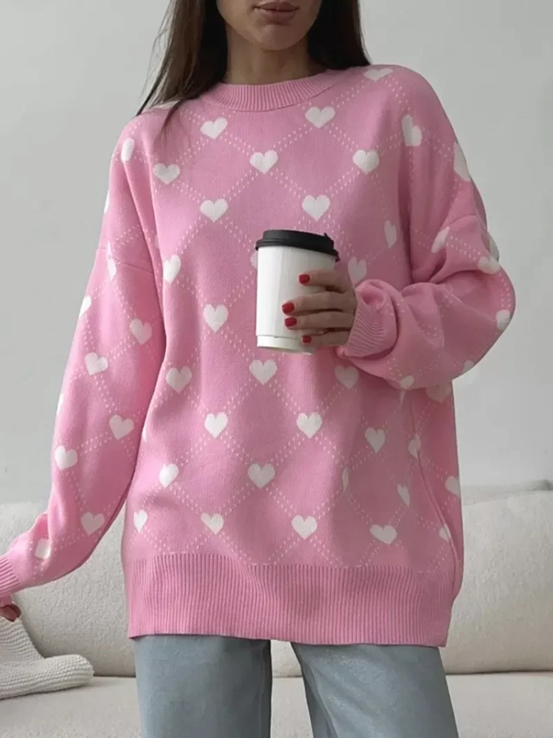 Повседневные милые розовые свитера для девочек осень 2024 вязаные пуловеры с