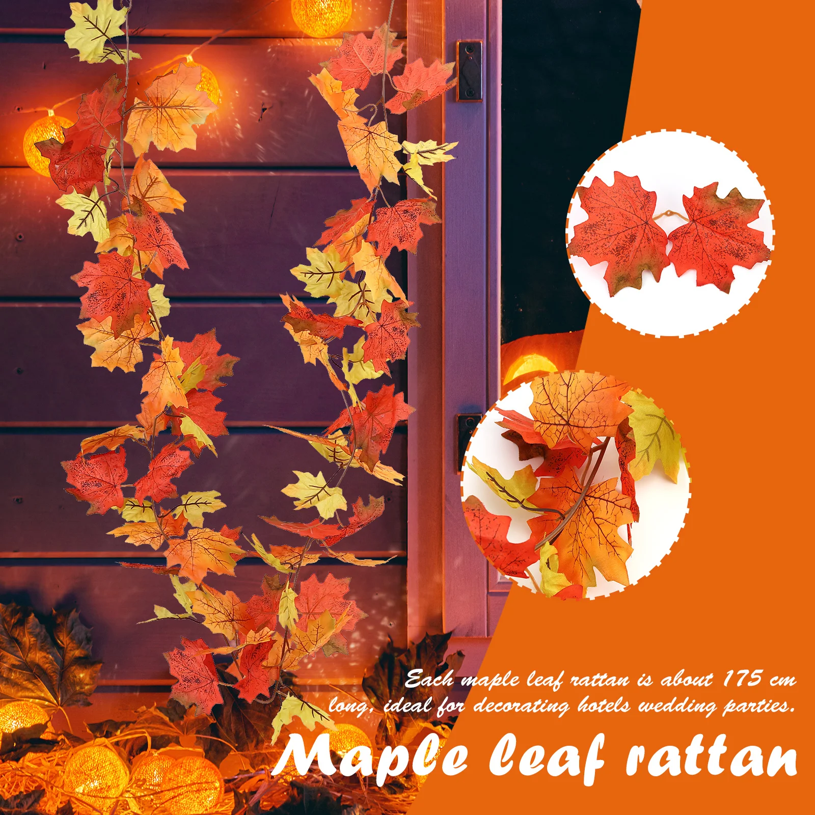 

Искусственная гирлянда с кленовыми листьями 5,7 футов, Осенний подвесной осенний венок, украшение, имитация клена листья ротанга, декор на Де...