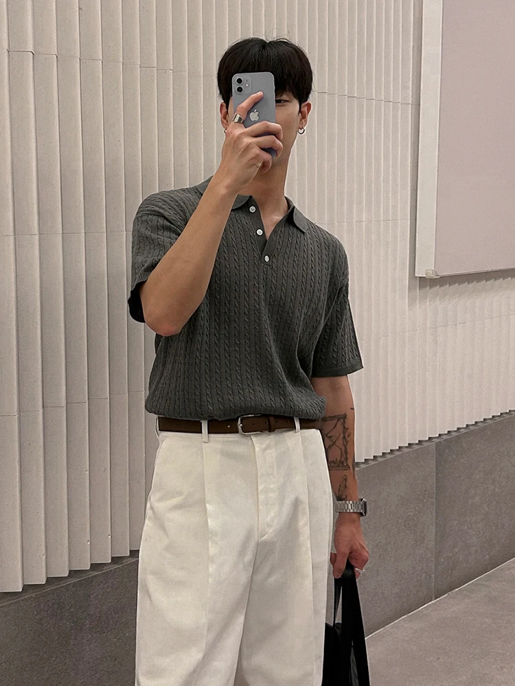 Футболка мужская Свободная трикотажная повседневный топ с отложным воротником и