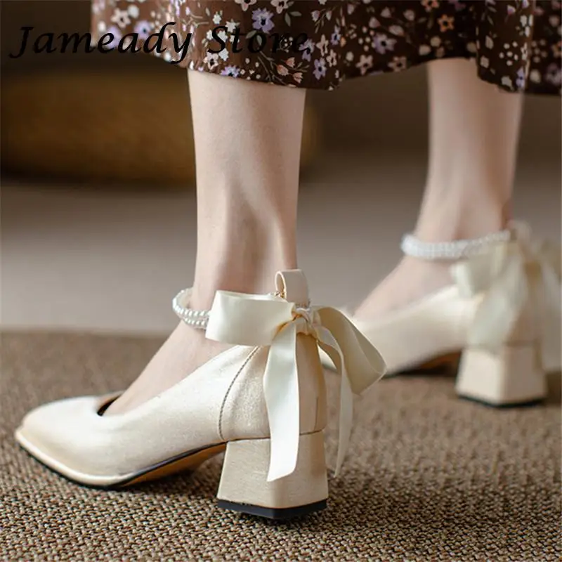 

Туфли Мэри Джейн, новинка 2023, модные туфли-лодочки на массивном каблуке с бантом, женские свадебные вечерние туфли, Классические сандалии с ремешком на щиколотке, Новинка