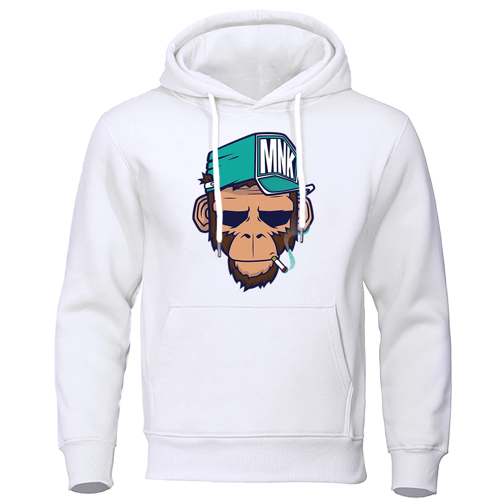 European American Style Personality Smoking Monkey Hoodie Mens Fashion Loose Sweatshirt Autumn Winter Casual Fleece Streetwear