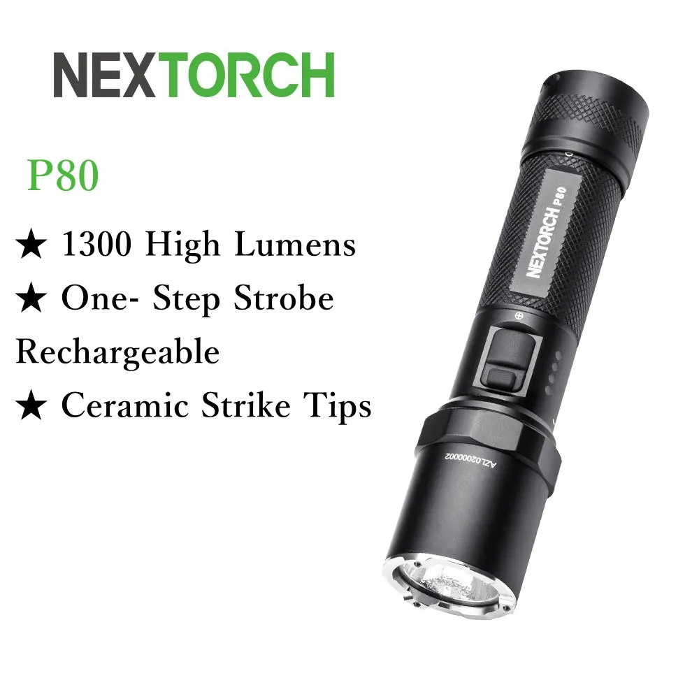 NEXTORCH 1300 Lumens Tactical Flashlight USB High Performance Led Flashlight Rechargeable P80 Without Battery