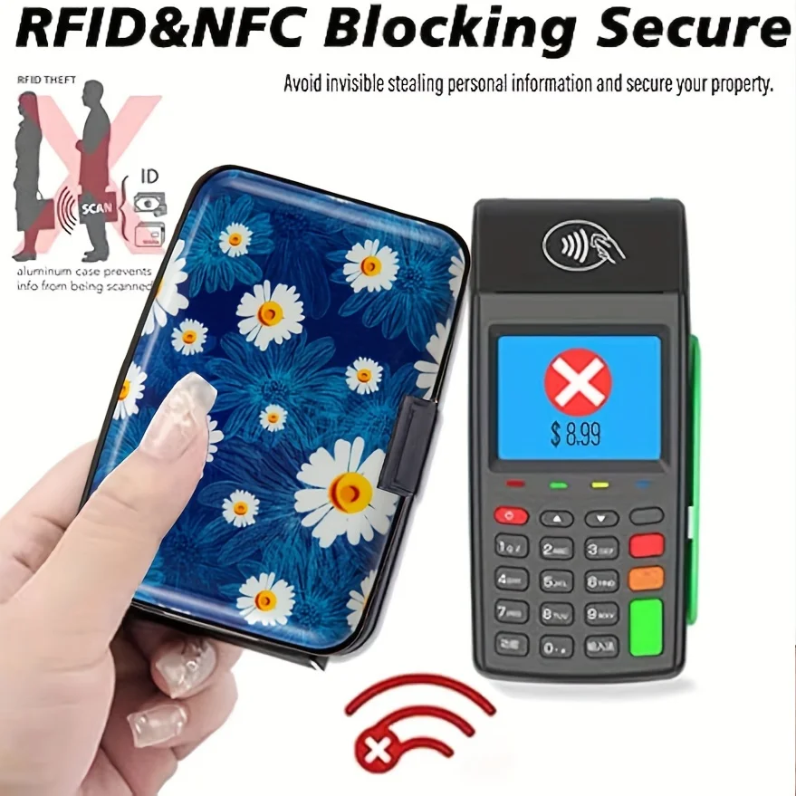 Алюминиевый Металлический Кошелек С Блокировкой RFID Маленькие Ромашки