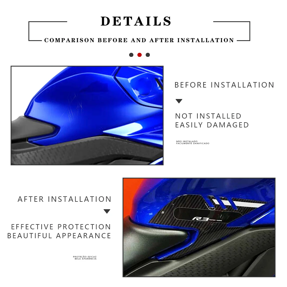 Мотоциклетная 3D карбоновая накладка на бак защитная наклейка для YZF R3 YZFR3 2023-2019