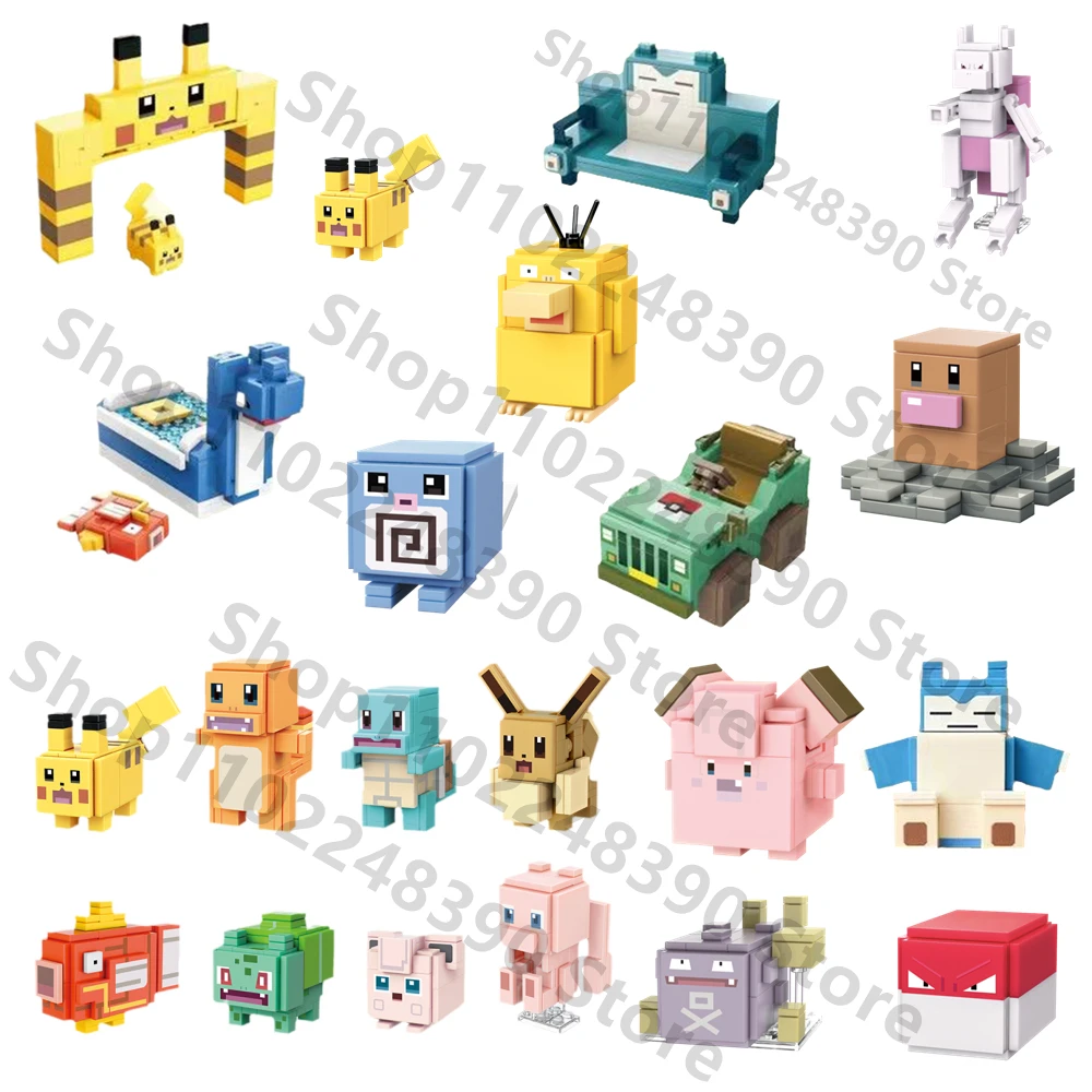 

Multiple Styles Pokemon Building Blocks Bricks Toy Pikachu Eevee Squirtle Mewtwo Snorlax Figures Model Doll Kill Time Gifts