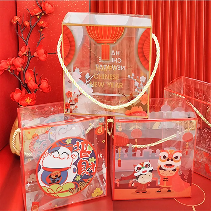 

5Pcs 2023 New Year Candy Packaging Nougat Gift Box Portable Transparent Snowflake Pastry Candy Hand Plastic Boxes