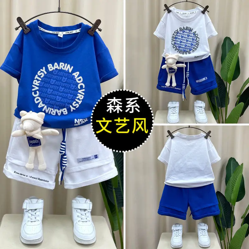 Boys Summer Suit 2022 New Foreign Handsome Baby Summer Fashionable Trendy Children's Short-Sleeved Clothes
