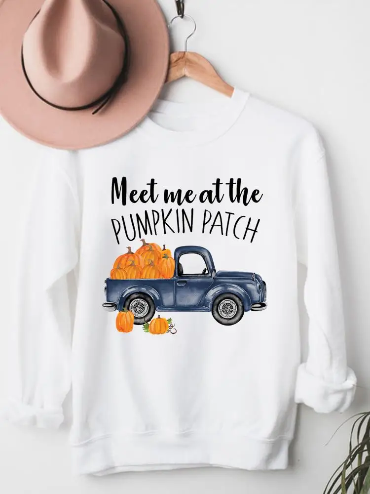 

Truck Pumpkin Cartoon Festival Clothes Fashion Autumn Fall Women Thanksgiving Halloween Female Graphic Pullovers Sweatshirts
