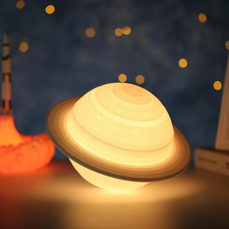 3D Printing Saturn Lamp Moon Night Light 16Colors Change Touch LED Table Lamp 3Color Sky Planet Baby Kids Sleep Light Home Decor