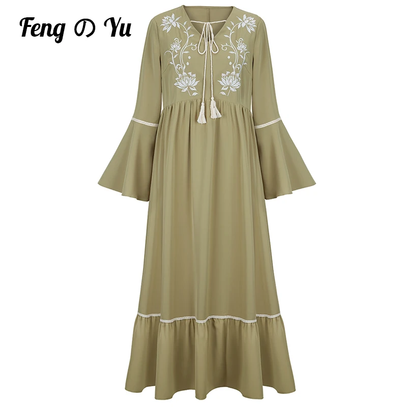 Женское Молитвенное платье хаки с V-образным вырезом и высокой талией