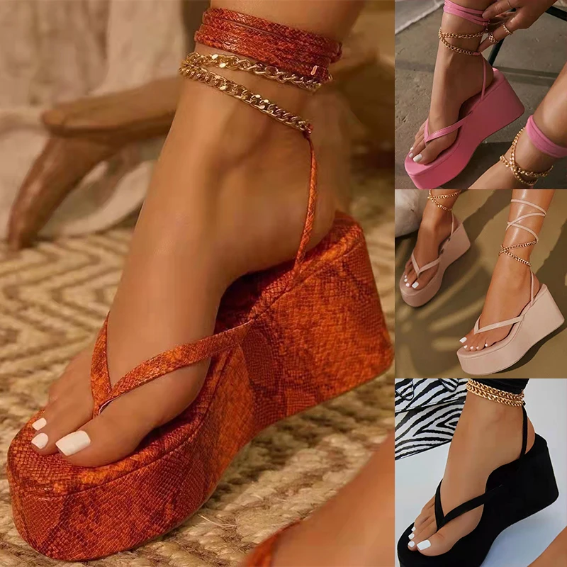 

Женские босоножки на массивной платформе, сандалии на танкетке с клипсой и ремешком на щиколотке, модные босоножки на толстой подошве, лето ...