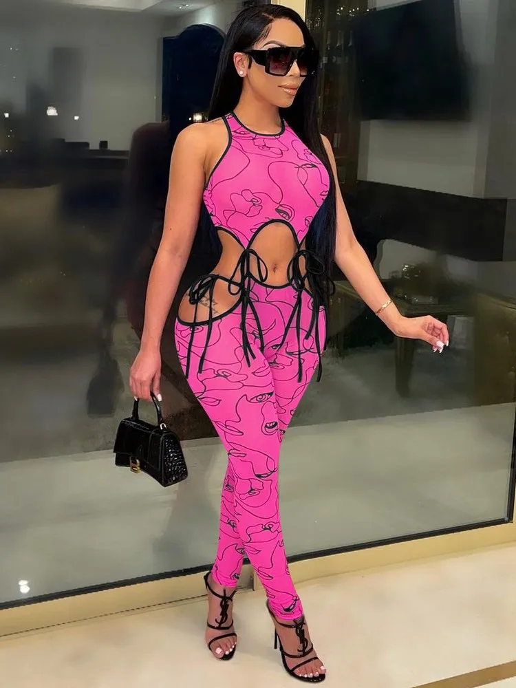 

Женский комбидресс без рукавов, с круглым вырезом и открытой спиной