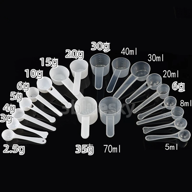 

100x Disposable Plastic Measuring Spoons for Coffee Tea Milk Powder 1g 2g 2.5g 3g 4g 5g 6g 7.5g 10g 12g 15g 20g 25g 30g 35g