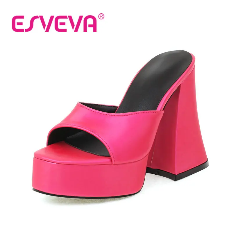 

ESVEVA 2022 Western Style Slippers Summer Microfiber Sexy High Heel Party Square Toe Fashion Women Shoes Size 34-43