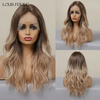 louis ferre 13x1 lace frontal golden wave wigs long ombre brown blonde synthetic wig natural hairline daily heat resistant fibre
