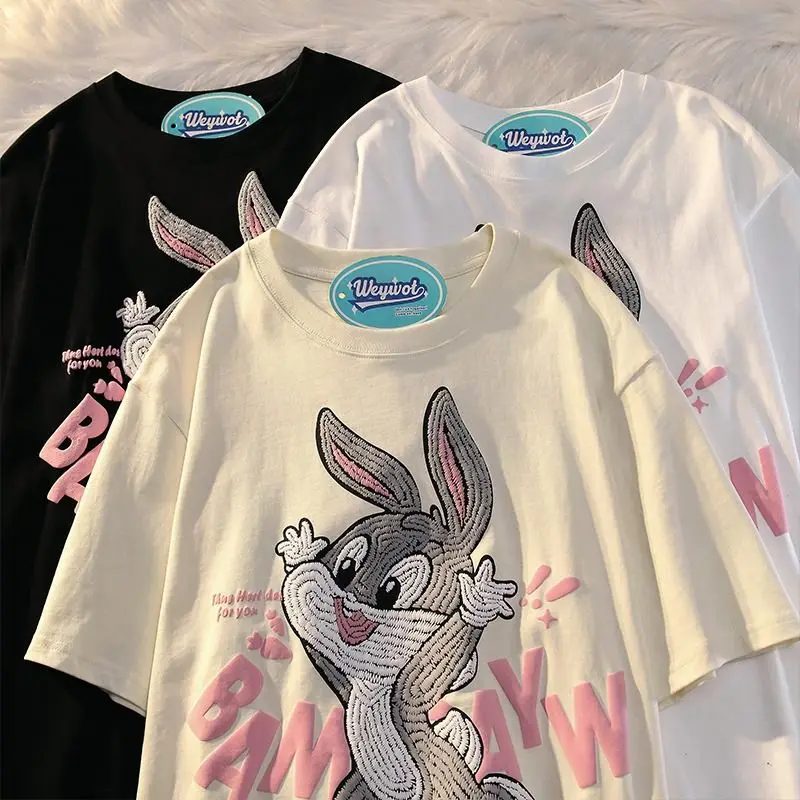 Женская свободная футболка с коротким рукавом повседневная хлопковая Футболка