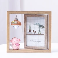 creative nordic 6 inch photo frame with double sided rotating wooden photo frame and cartoon pig photo frame with light