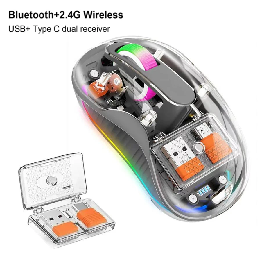 2 4G Bluetooth Беспроводная Трехрежимная Бесшумная Мышь Новая Прозрачная Светодиодная