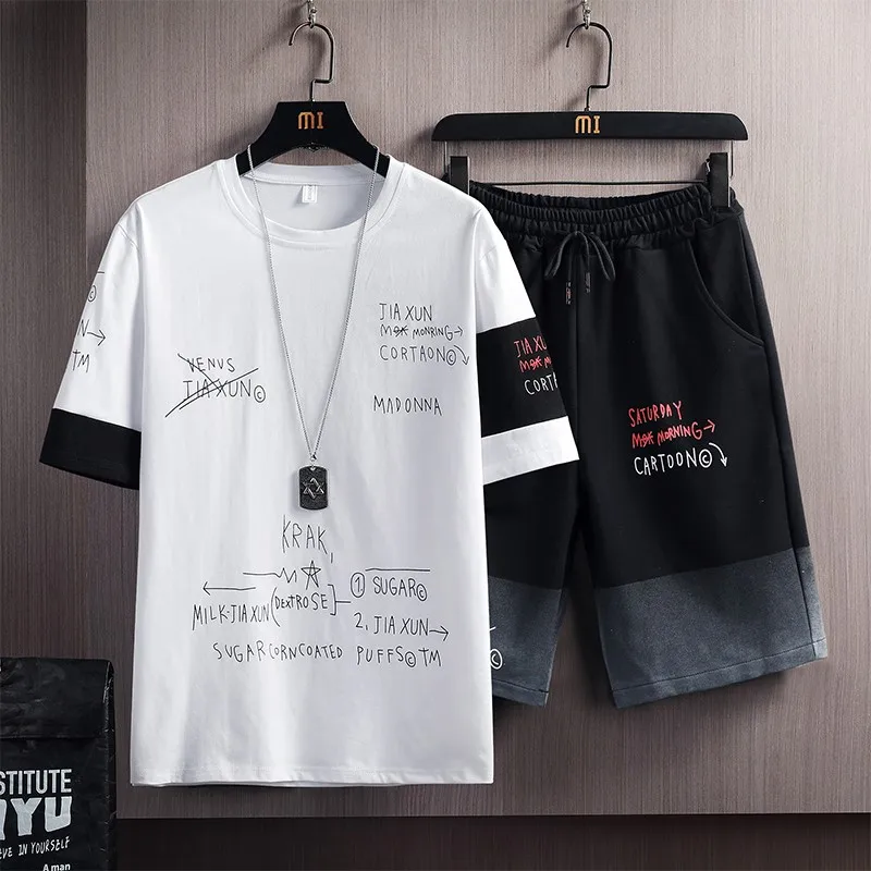 

Tracksuit Men 2 Piece Set Short Sleeve Sets Men Fashion Clothing Jogging Suit Men Workout Clothes Gym Training Athletic Set