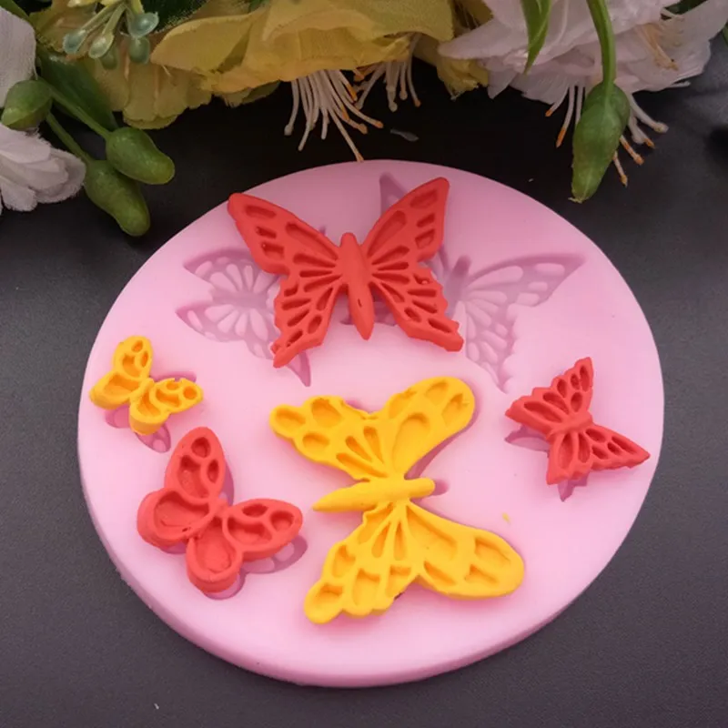 1PCS Pink Butterfly Fondant Cake Silicone Mold Biscuits Pastry Mould Ice cube Chocolate Candy Molds Decoration Baking Tools - купить по