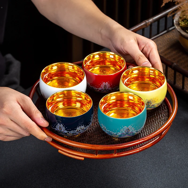 |Light luxury enamel color master cup pure gold gilded health cup built a personal cup Kung Fu Tea Cup Set Cup