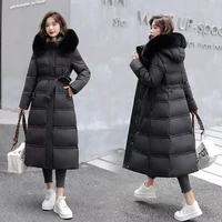 winter jacket in heavy hair get long temperament of cultivate morality show belt down cotton padded jacket female coat