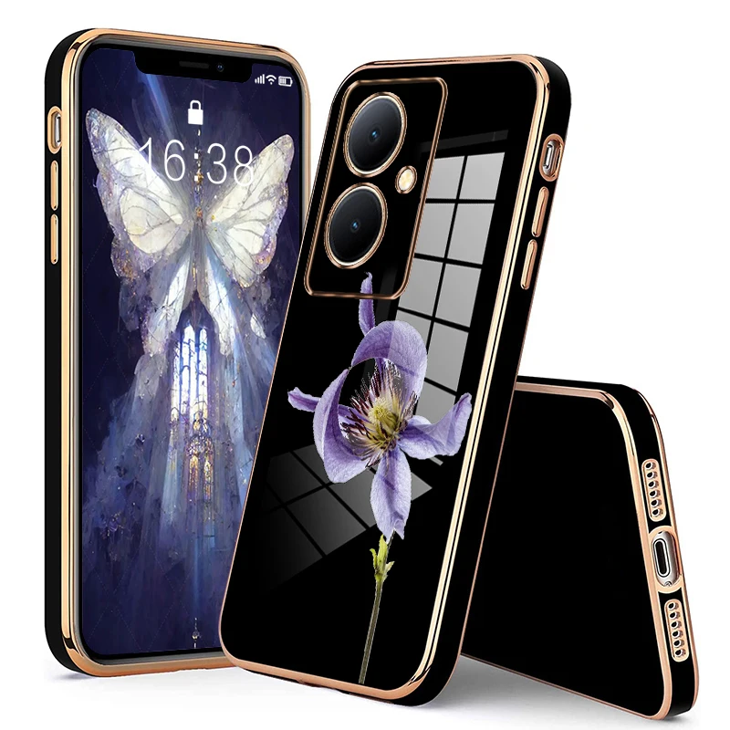 

Orchid Pattern Plating Phone Case For vivo Y100 Y78 Y56 Y11 Y02A S17e S17 iQOO Z7i Neo 8 7 Pro Plus 2023 Soft Cover