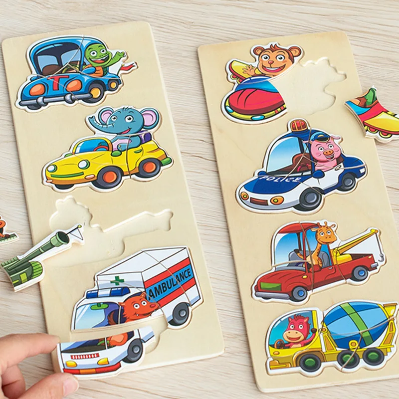 

Montessori Toys Wooden Puzzle Cartoon Traffic Animal Dinosaur Jigsaw Puzzle Board Game Educational Toy Puzzles for Kids