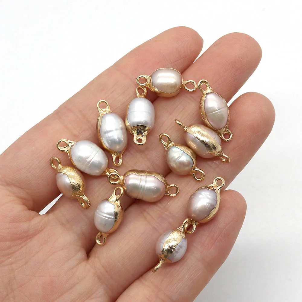 

8x18-9x20mm Rice Shape Pearl Double Hole Pendant Connector Charm Jewelry DIY Fashion Bead Necklace Earring Accessories 1pcs