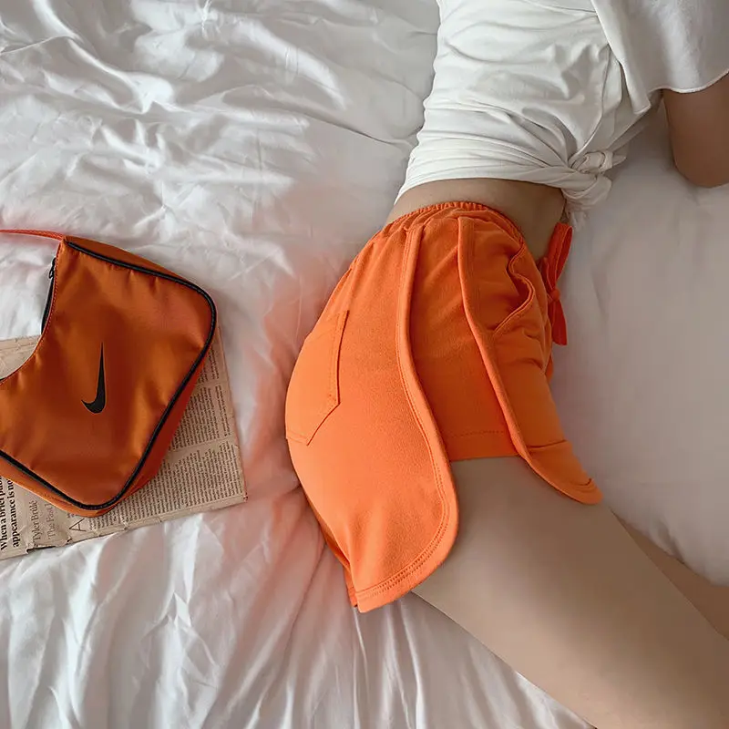 

Оранжевые домашние шорты для бега свободные короткие женские шорты популярный повседневный хлопок спандекс корейский стиль сексуальный спортивный пот с высокой талией Новинка на лето