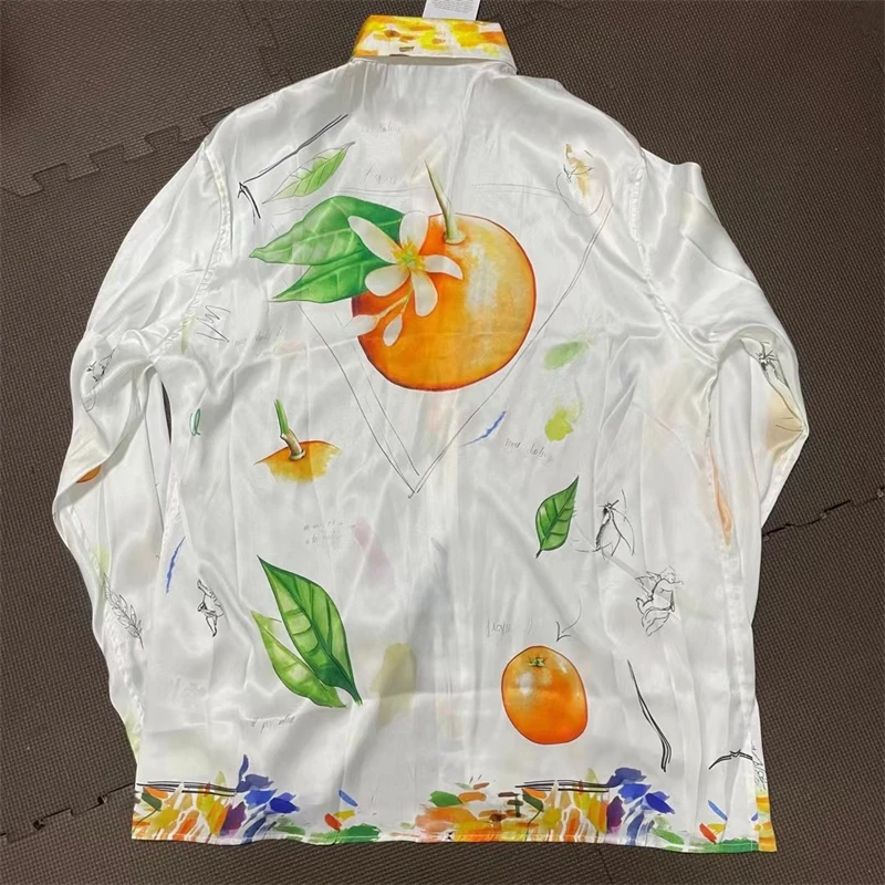 

Шелковые рубашки с длинными рукавами для мужчин и женщин, оранжевые пляжные гавайские шелковые рубашки оверсайз с принтом граффити в масштабе 1:1, белые