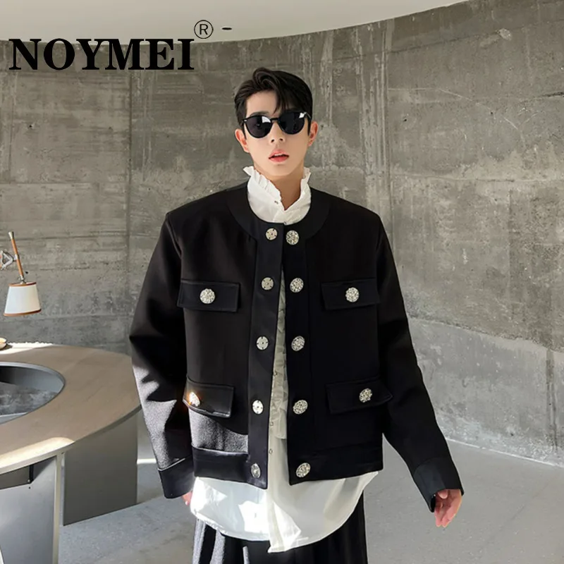 

NOYMEI Small Fragrance Round Neck Coat Men's Korean Fashion Niche Short Jacket Button Decoration Male Top Black Chic WA2445
