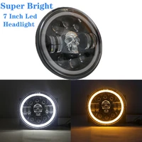 7 inch led car motorcycle headlight skull 180w 12v 24v halo angle eyes led drl h4 hilo beam for jeep wrangler off road headlamp