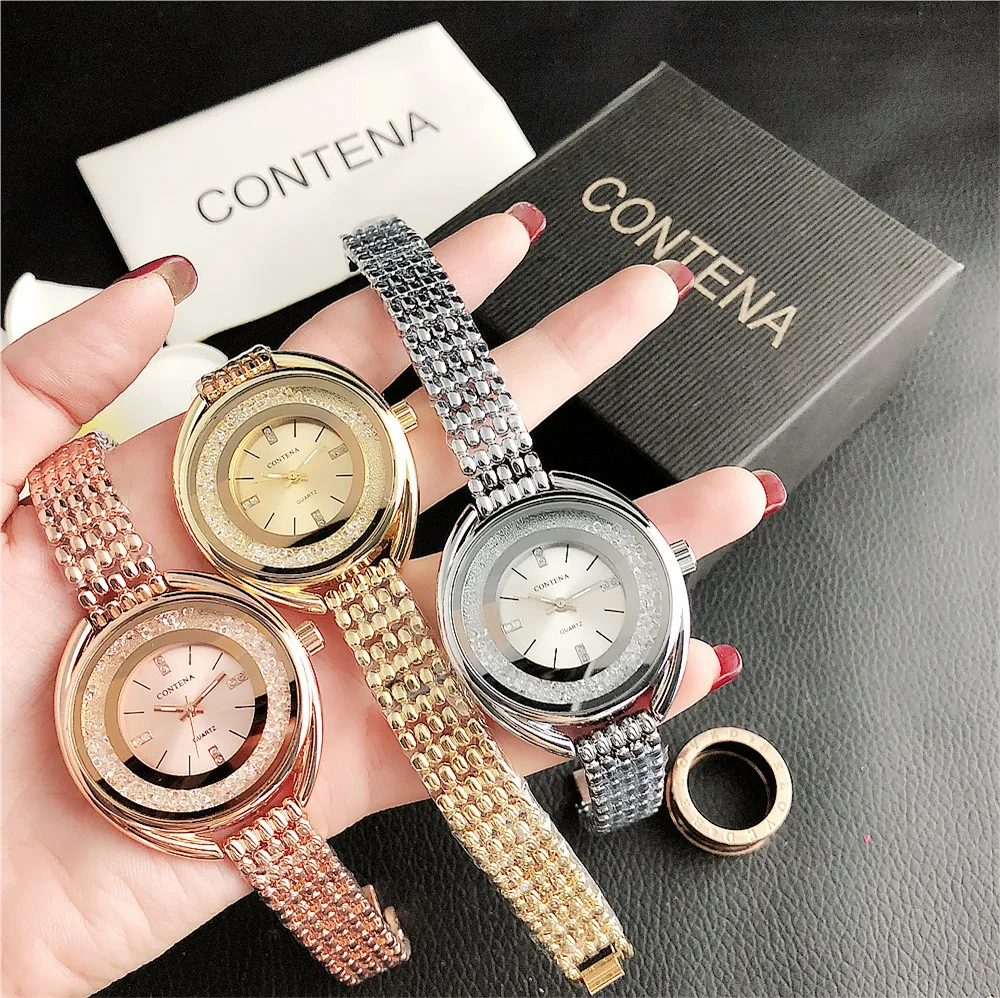 CONTENA Famous Luxury Brand S Model Ladies Watches Fashion Golden Designer Women Wristwatch Casual Dress Clock Relogio Feminino