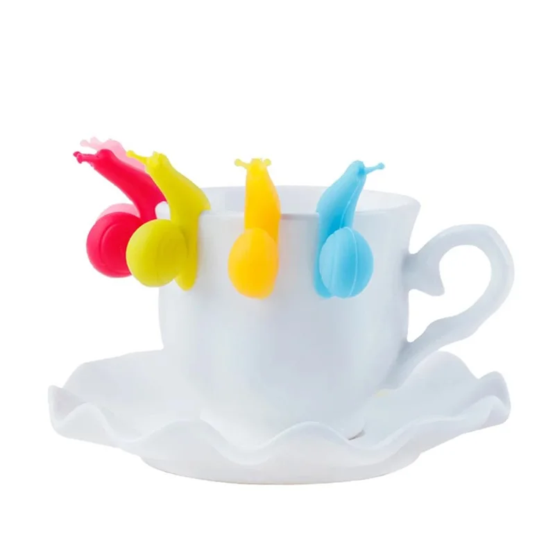 

5Pcs Cute Animals Snail Shape Tea Bag Holder Silicone Mug Cup Drinks Clips Teaware Pot Decoration Gifts Hanging Ktichen Tools